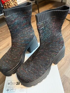 Women's Black Knit Platform Sock Boots with Multicolor Fleck